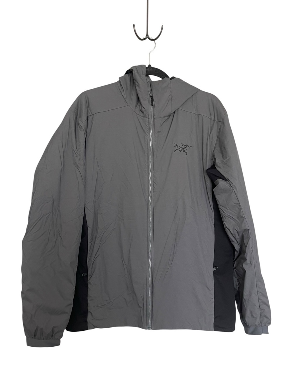 Arc'teryx Men's Gray Hooded Lightweight Jacket with Black Side Panels